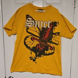 SMET By Christian Audigier Born On The Street Yellow T-Shirt w Butterfly Graphic